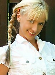 Flirty blonde teen smiles as she strips naked - Hanna - Flirty blonde teen strips and poses